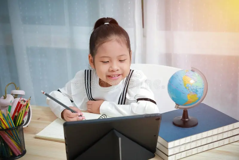 Asian kids learning online