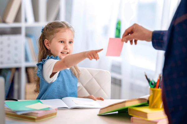 Cute smart little girl choosing solution