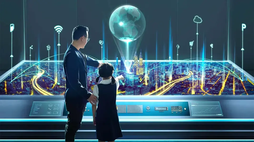 Digital technology kid with dad