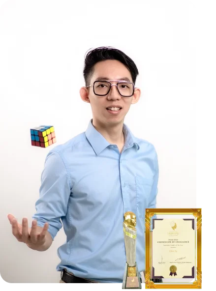 Advaspire Founder throwing a magic cube with excellence awards